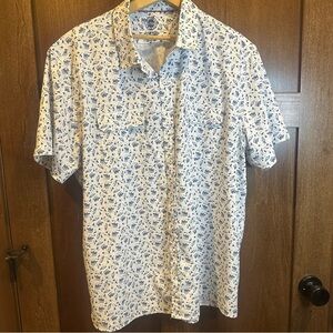 Flag & Anthem Golf Cart Casual White and Blue Patterned Men's Shirt